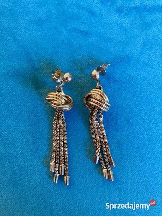 Złote ciekawe kolczyki vintage łańcuszki Nisko