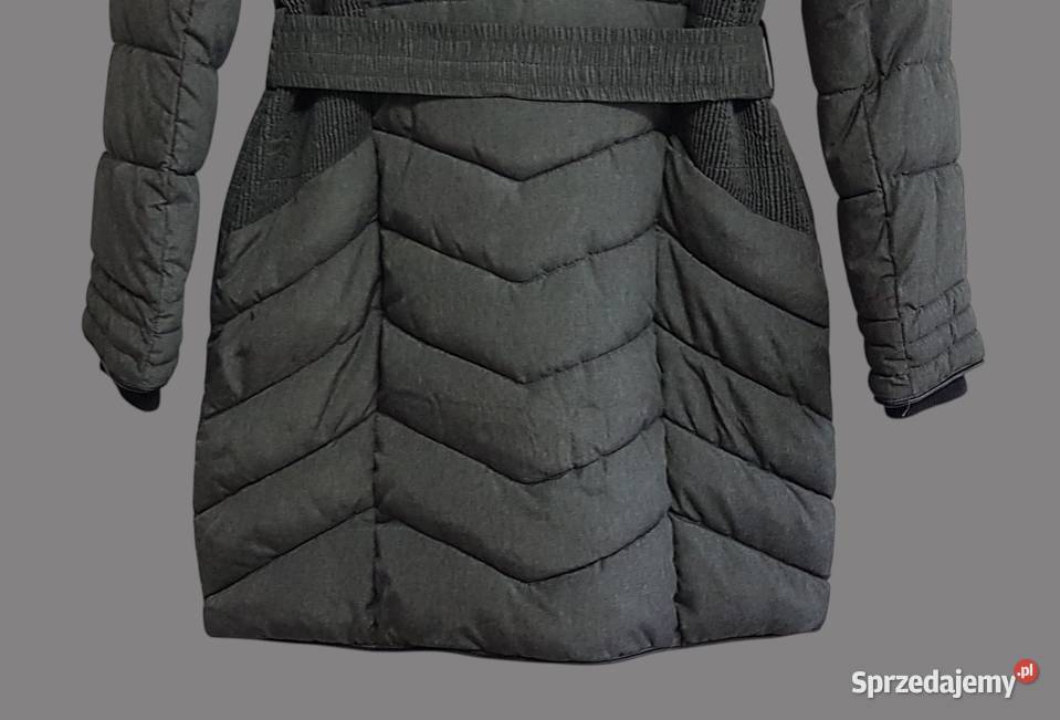 Damska kurtka zimowa ciemno szara z kapturem i szary/srebrny