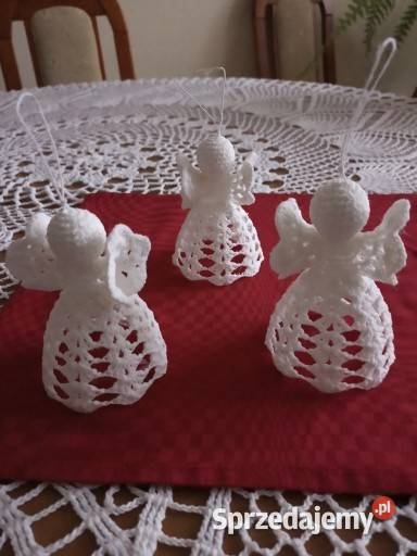 Aniołki szydełkowe ręcznie robione usztywnione biały sprzedam