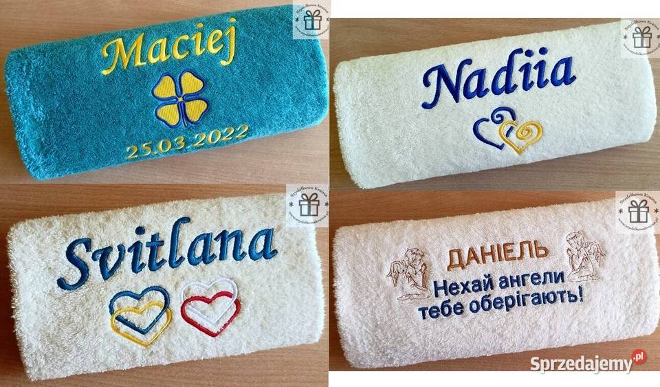 Ręcznik z IMIENIEM haft UKRAINKI UKRAIŃCA serce Akcesoria łazienkowe Toruń
