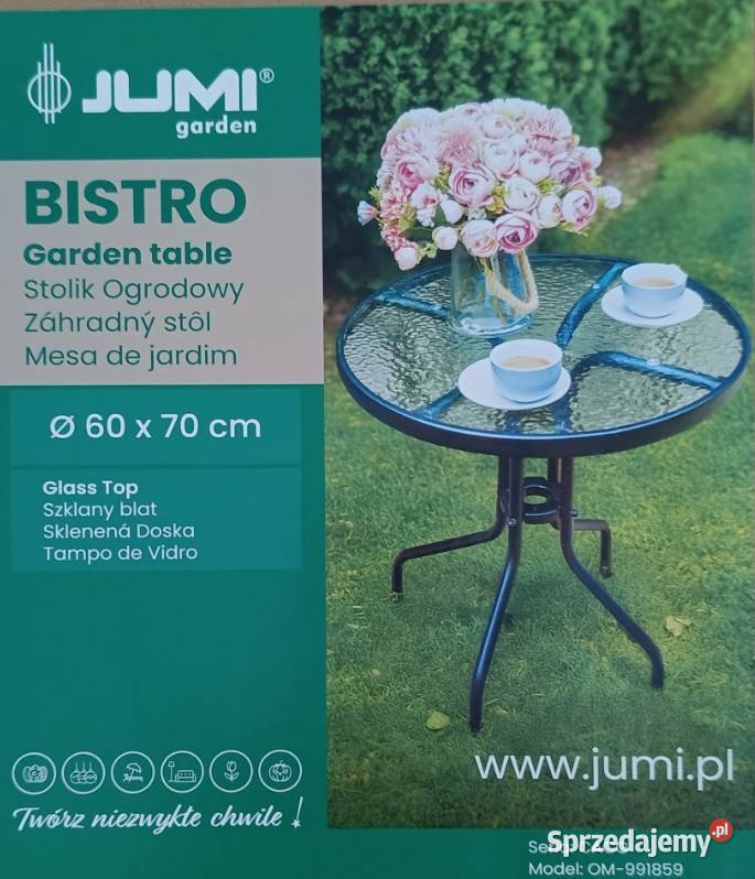 JUMI stolik ogrodowy 60x70 NOWY szklany blat Ełk