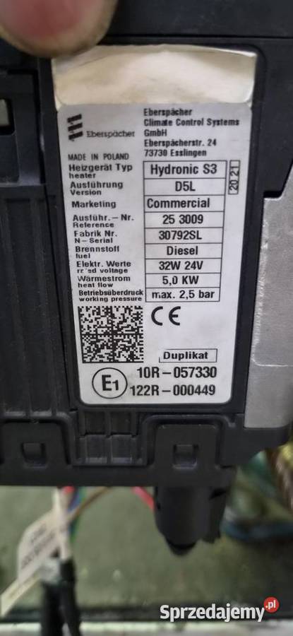 Ogrzewanie wodne Eberspacher Hydronic S3 D5L 24V wielkopolskie Chrzan