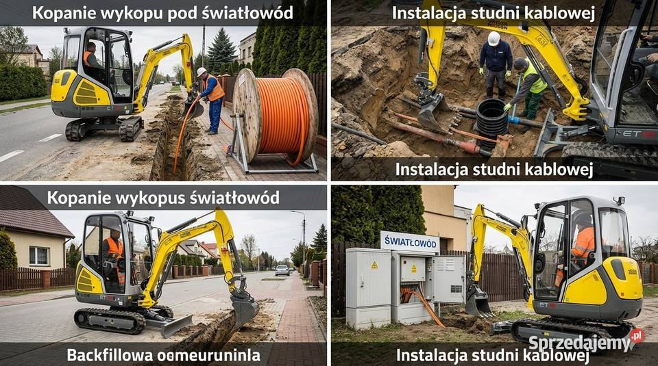 Wynajem Minikoparki pod Światłowody i Kraków współpraca