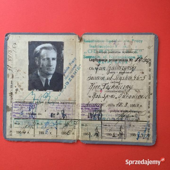 1775 Legitymacja Pracownicza Gałuszyński Szczecin