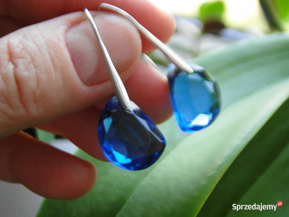 Kolczyki srebro i błękitne kryształki mazowieckie Warszawa