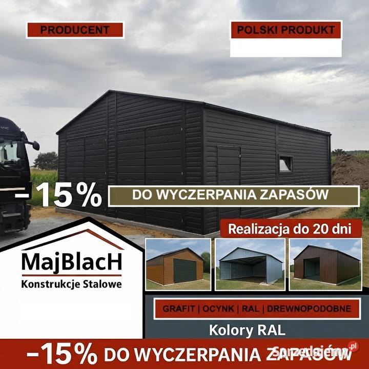 Garaż Blaszany Grafitowy HALA Montaż PRODUCENT wielkopolskie Słupca