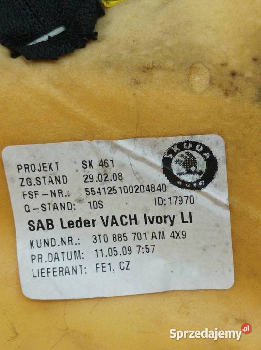 PODUSZKA POWIETRZNA AIRBAG BOCZEK KANAPY LEWY osobowe