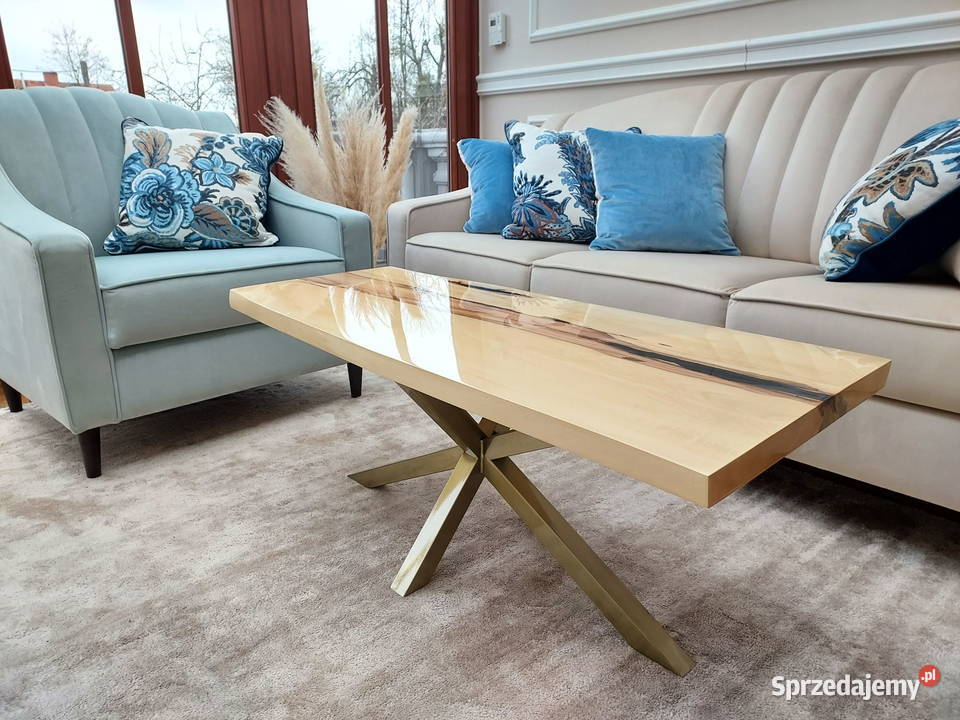Stolik kawowy z plastra drewna glamour złoty Stoły, krzesła, biurka Warszawa