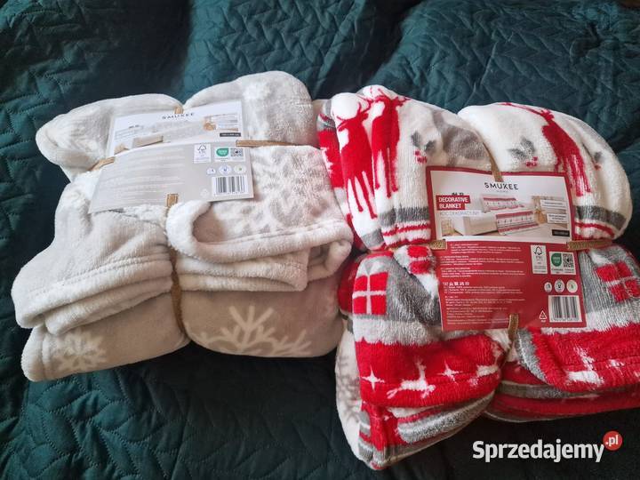 NOWY KOC Sherpa świąteczny wzór 150x200 ciepłe Koce i narzuty