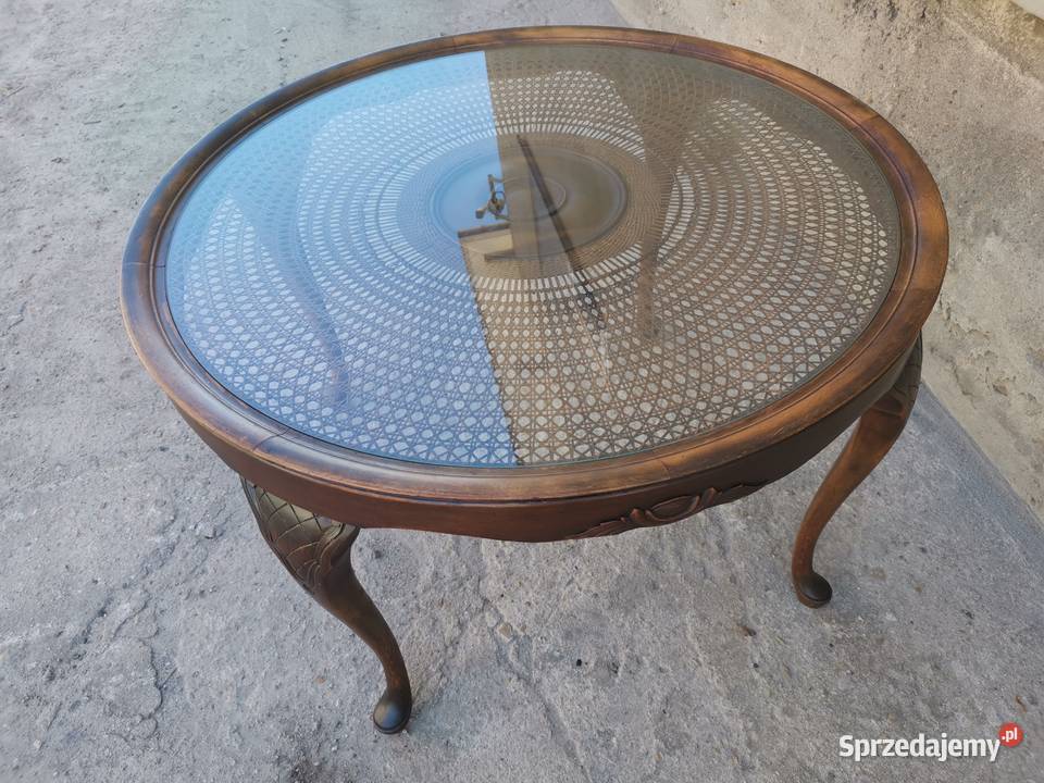 Stylowy stół z drewna z blatem ze szkła i Wałbrzych