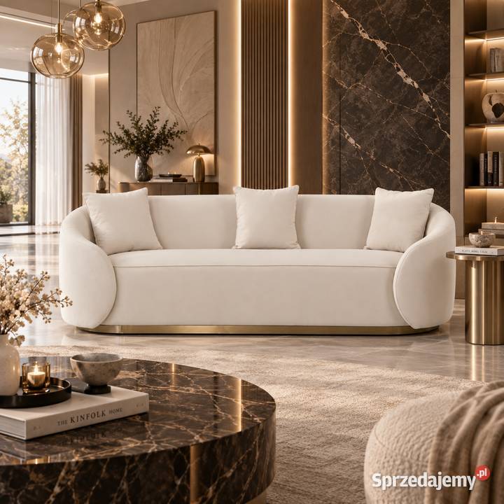 Sofa glamour welurowa biała 220 ze złotą Golkowice sprzedam