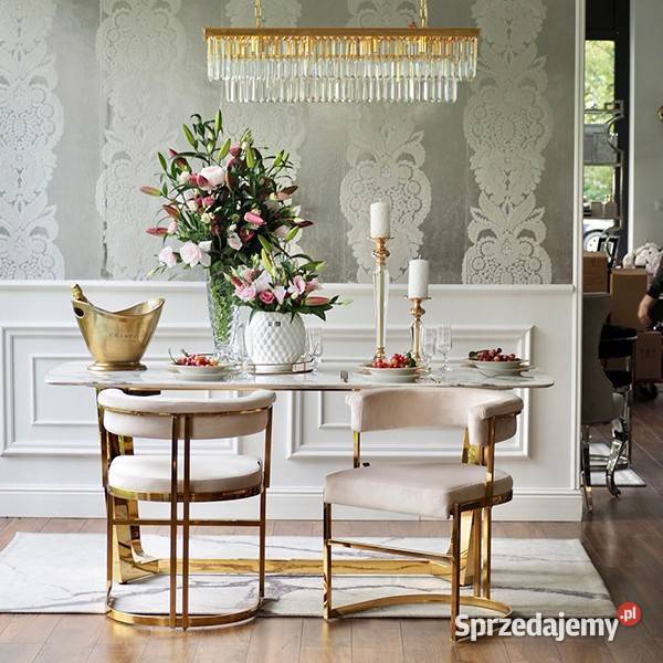Krzesło glamour beżowo złote nowoczesne do 73cm