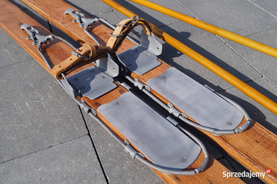 Stare narty drewniane 172 z kijkami podkarpackie Pruchnik