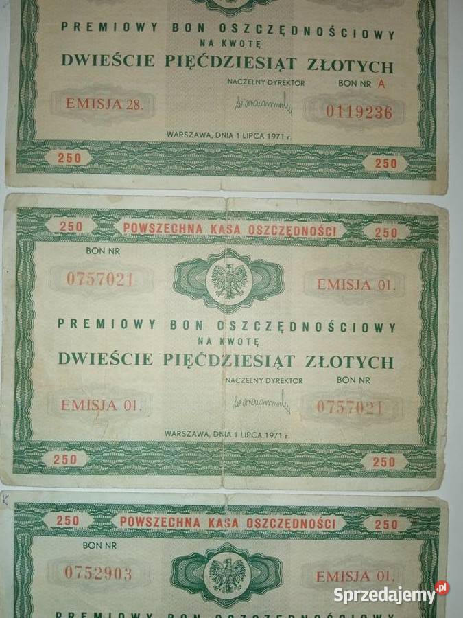 PKO Premiowy Bon Oszczędnościowy 250 z 1971r
