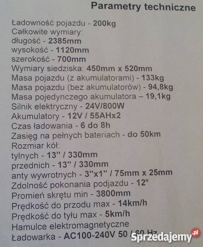 Sprzedam skuter dwuosobowy inwalidzki elektryczny starter