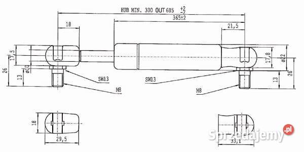 Sprężyna gazowa L685 mm 1150N Stabilus CA095435 Kamionna