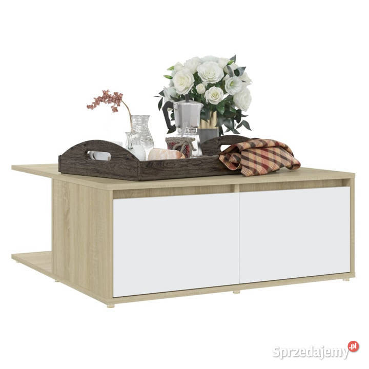 Stolik kawowy biel i dąb sonoma 80x80x31 mazowieckie Warszawa