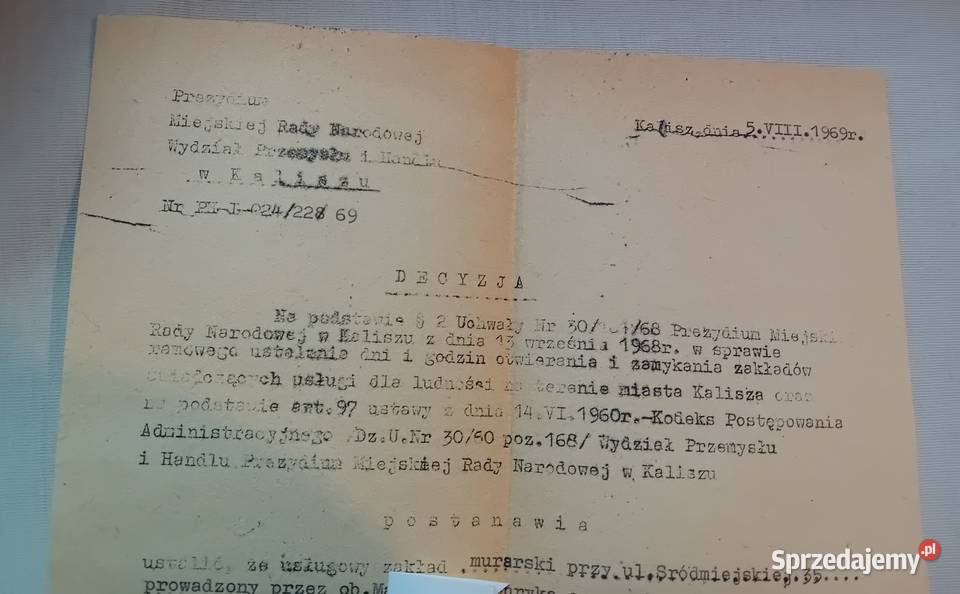 Decyzja Prezydium Miejskiej Rady Narodowej w sprzedam