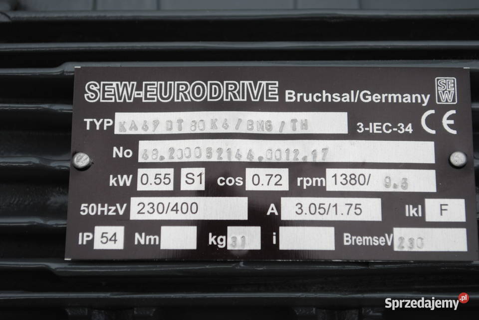 Motoreduktor kątowy 055kw 95obrmin z hamulcem lubuskie Kargowa sprzedam