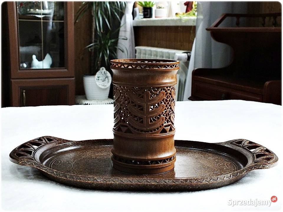 Serwetnik Taca Z Ch Uranium Komplet PRL Pojemnik Żary