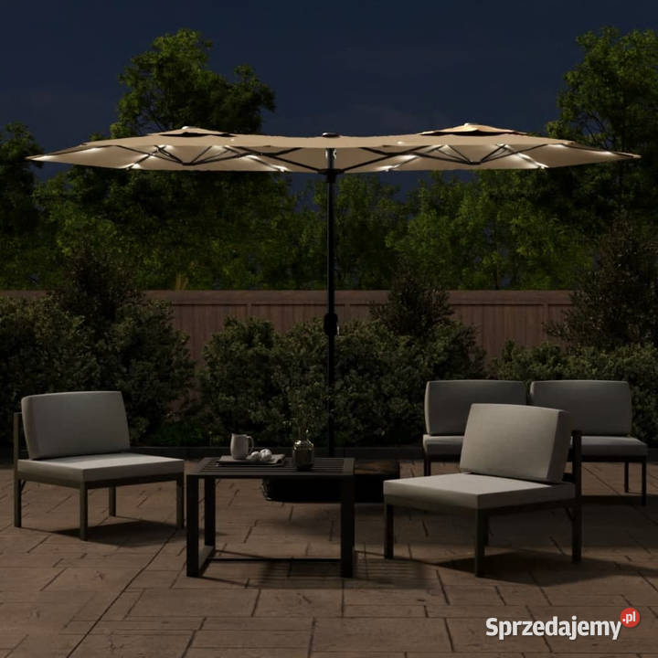 Podwójny parasol ogrodowy z LED taupe 316x240 Warszawa