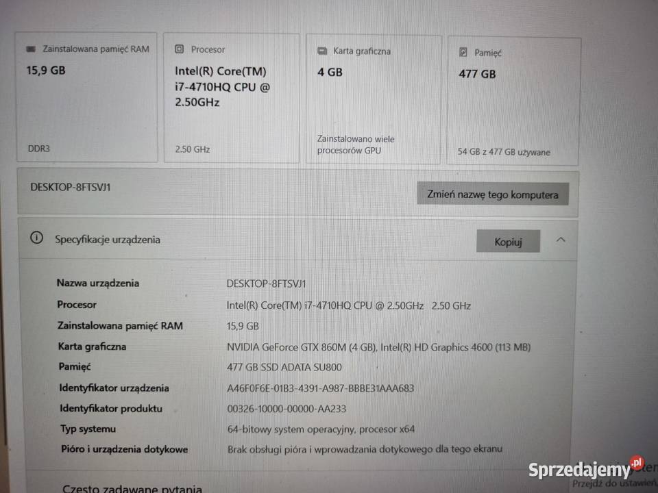 Laptop Lenovo Y5070 i7 GTX 960M 16GB RAM SSD