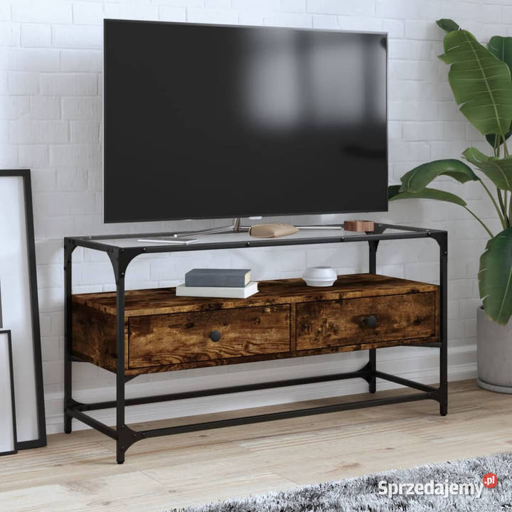 Szafka pod TV ze szklanym blatem przydymiony dąb Warszawa