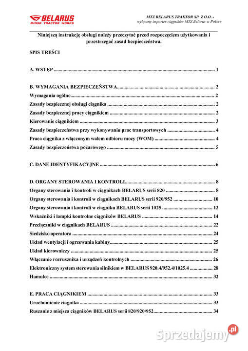 Mtz belarus 820920 952 1025 instrukcja obsługi podkarpackie Stalowa Wola