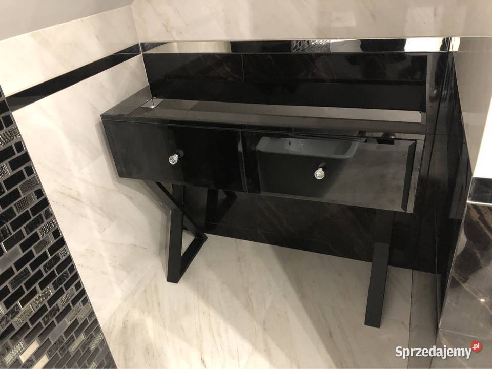 Konsola czarna glamour szkło nowoczesna gałka