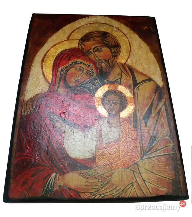 Święta Rodzina IKONA PISANA 21x29 malowana Antyki, Sztuka, Kolekcje Ostrów