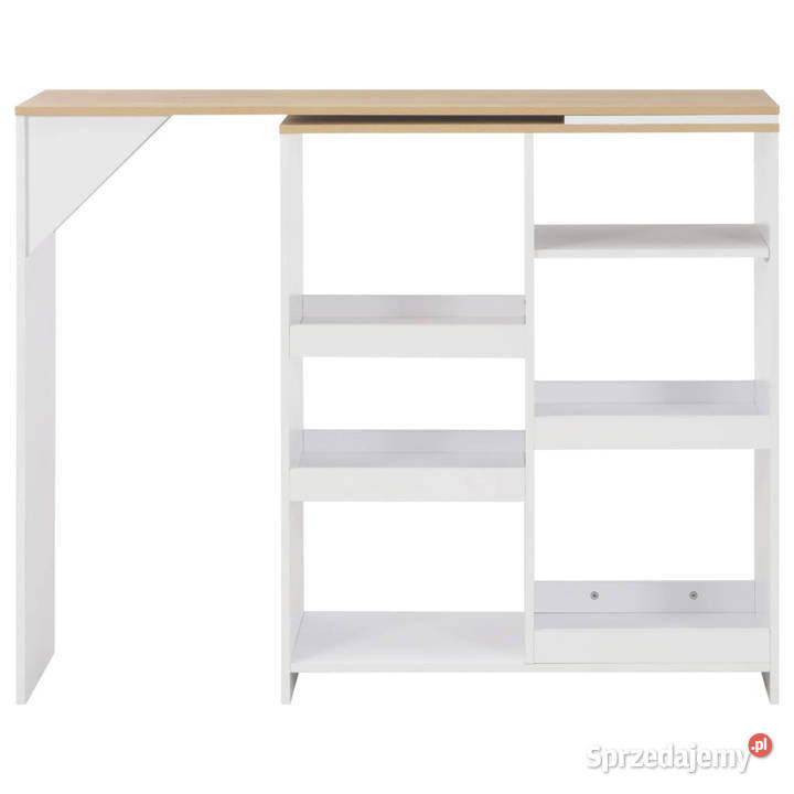 Stolik barowy z ruchomym regałem biały 138 x 39