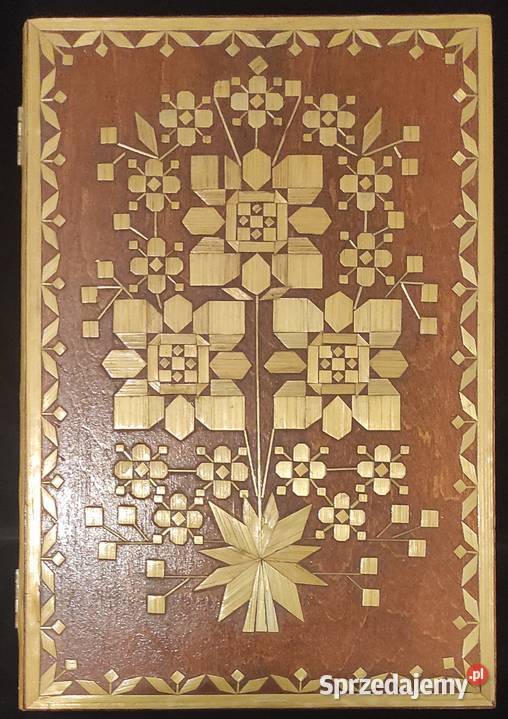 Pudełko ozdobne drewniane inkrustowane słomą Warszawa