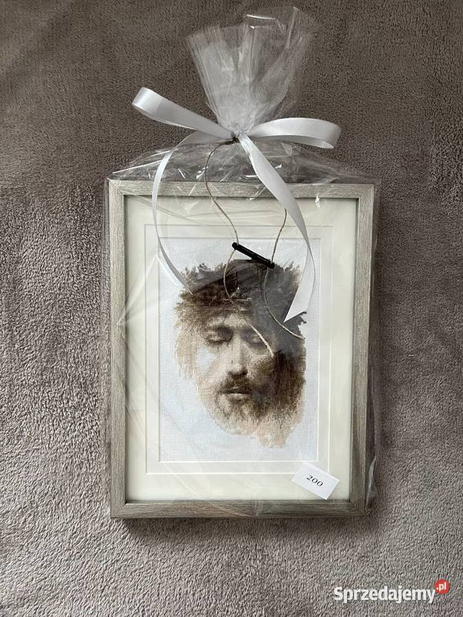 Haft krzyżykowy Jezus Chrystus rękodzieło obraz brązowy Obrazki i obrazy Dekoracje i ozdoby