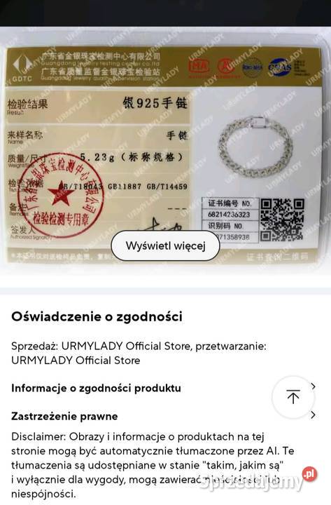 Srebna 925 z złotym wykwintem bransoletka Warszawa