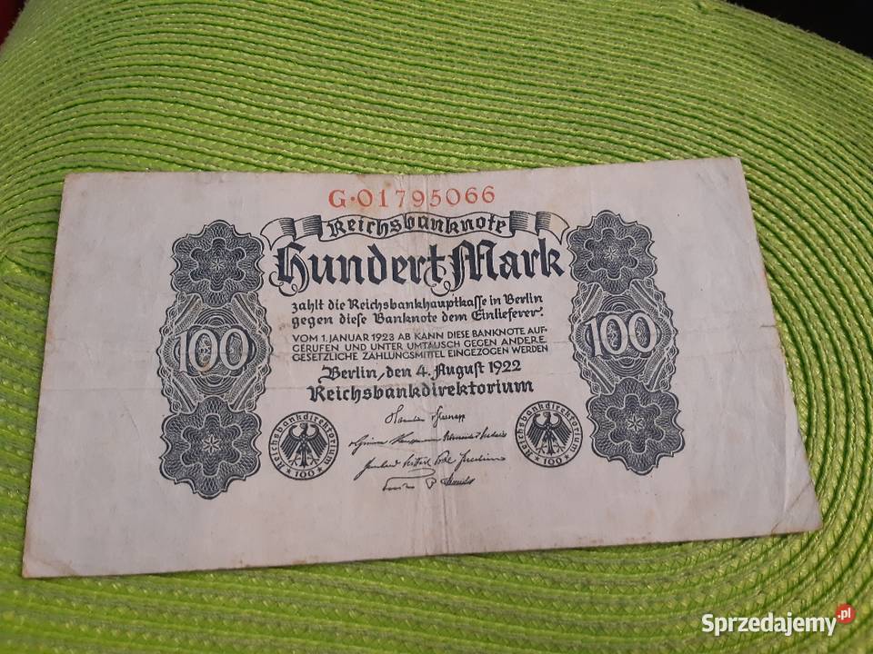 banknot niemiecki 100 marek z 1922r Łomża