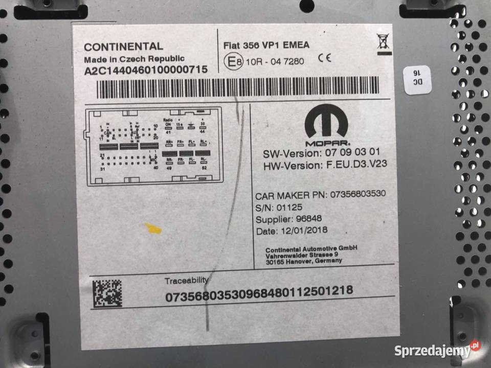 RADIO FIAT TIPO 0735680353 ODTWARZACZ MULTIMEDIA osobowe Części samochodowe podkarpackie