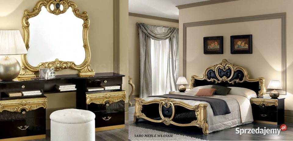 Sypialnia Barocco z toaletką włoska czarno-złota