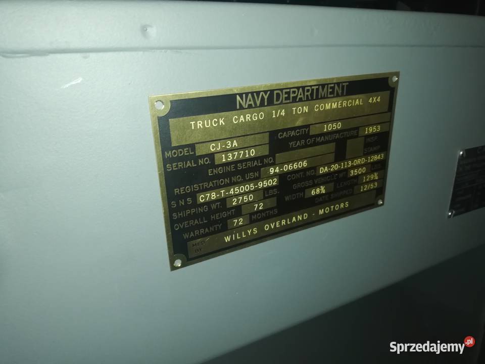 JEEP WILLYS CJ3A NAVY ZAREJESTROWANY na ZABYTEK pomorskie Leśno