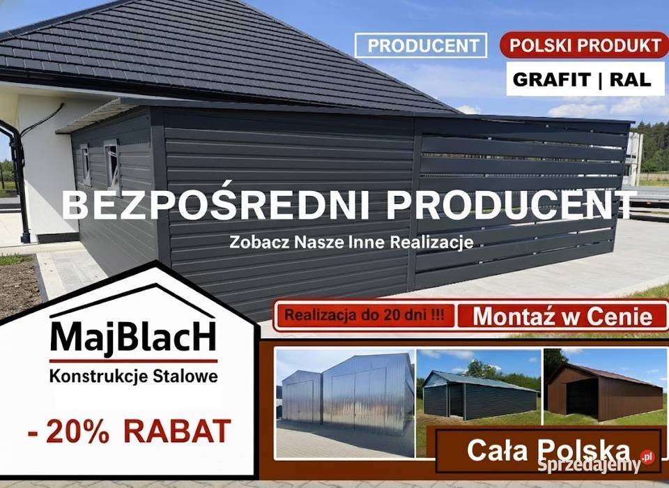 A23GRAFITOWA Wiata ze Schowkiem wewnątrz Garaż z blacha Staszów