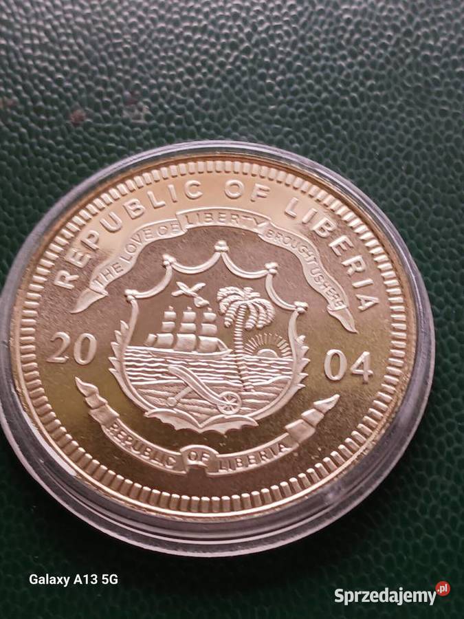 5 Dolarów Liberia 2004 r Mennicze Lustrzane wielkopolskie Konin sprzedam