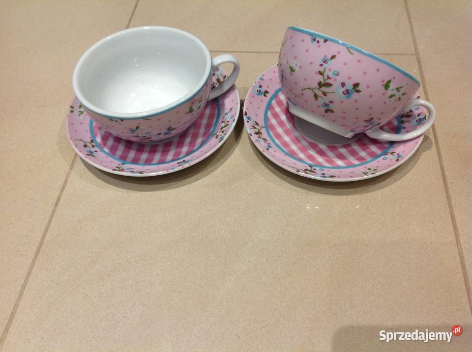 Filiżanka ze spodkiem Porcelana VENDA 2 odcienie różowego Nowa Sól