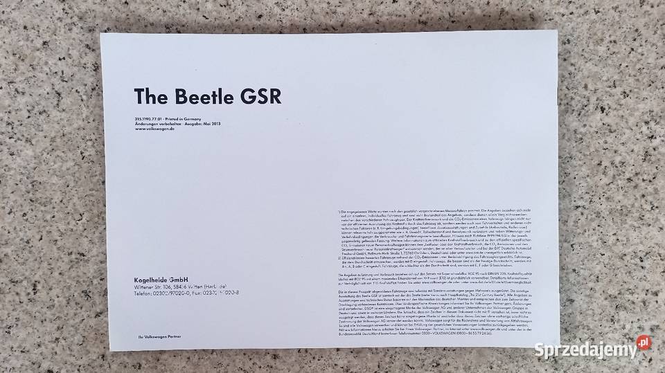 VW Volkswagen Beetle GSR Prospekt Bytom