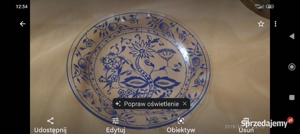 Duża patera i 6 talerzyków szkło cebulowe kobalt Wrocław