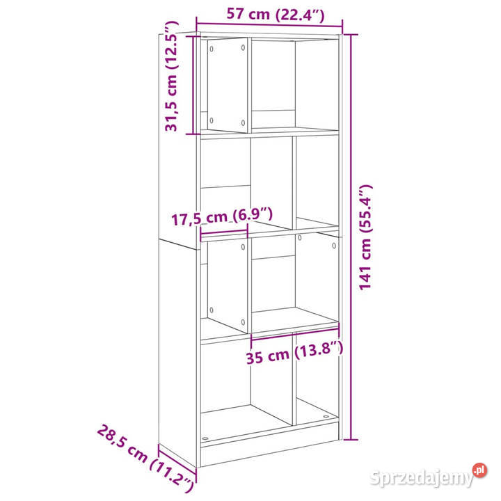Regał brązowy dąb 57x285x141 materiał Regały Warszawa