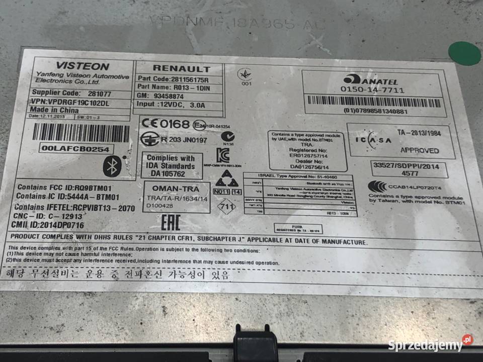 RADIO RENAULT TRAFIC III 281156175R ODTWARZACZ Wyposażenie wnętrza