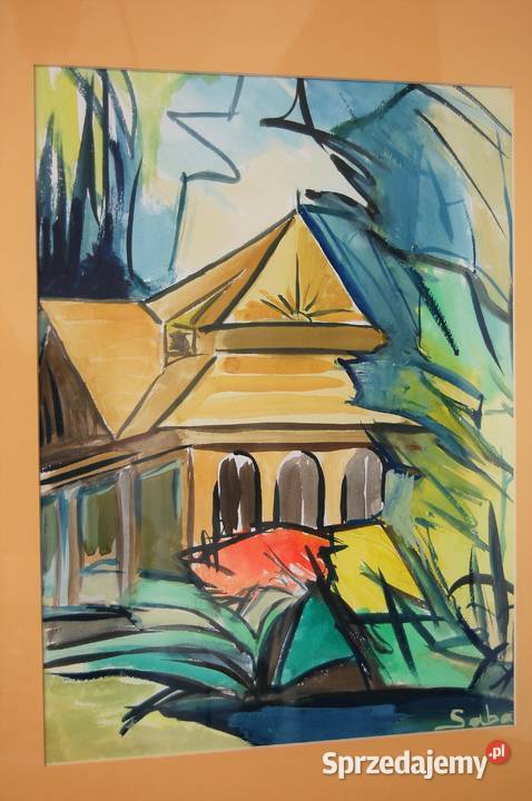 Architektura dworek obraz dyptyk gwasz akwarela wielokolorowy lubelskie Lublin