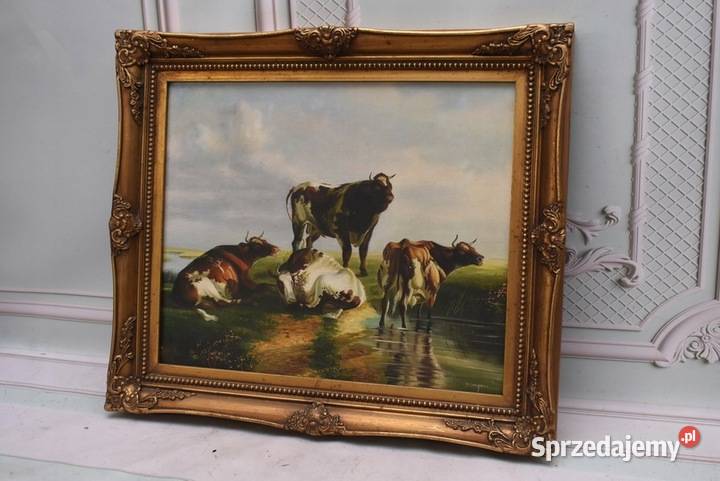 Krowy na PAstwisku Krowa Złota Rama Obraz Olejny małopolskie Kraków