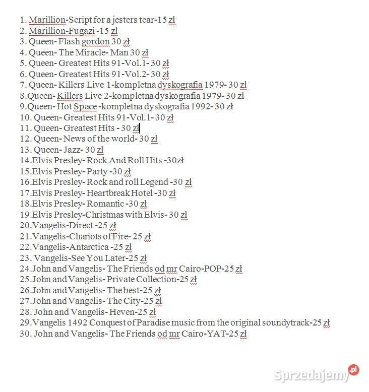 kolekcja Marillion QueenVangelis Elvis Presley świętokrzyskie