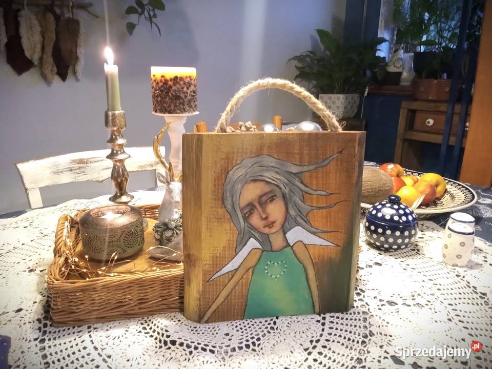 Anioły na szczęście obrazki na drewnie Plewiska