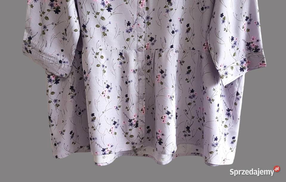 Damska bluzka fioletowa z kwiatki krótki rękawów Bluzki i koszule Chrzanów